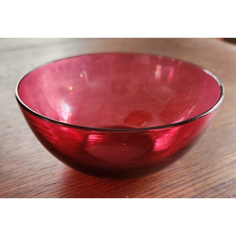 Antique Cranberry Art Glass Finger Bowl Rinser Polished Pontil Base Hand Blown